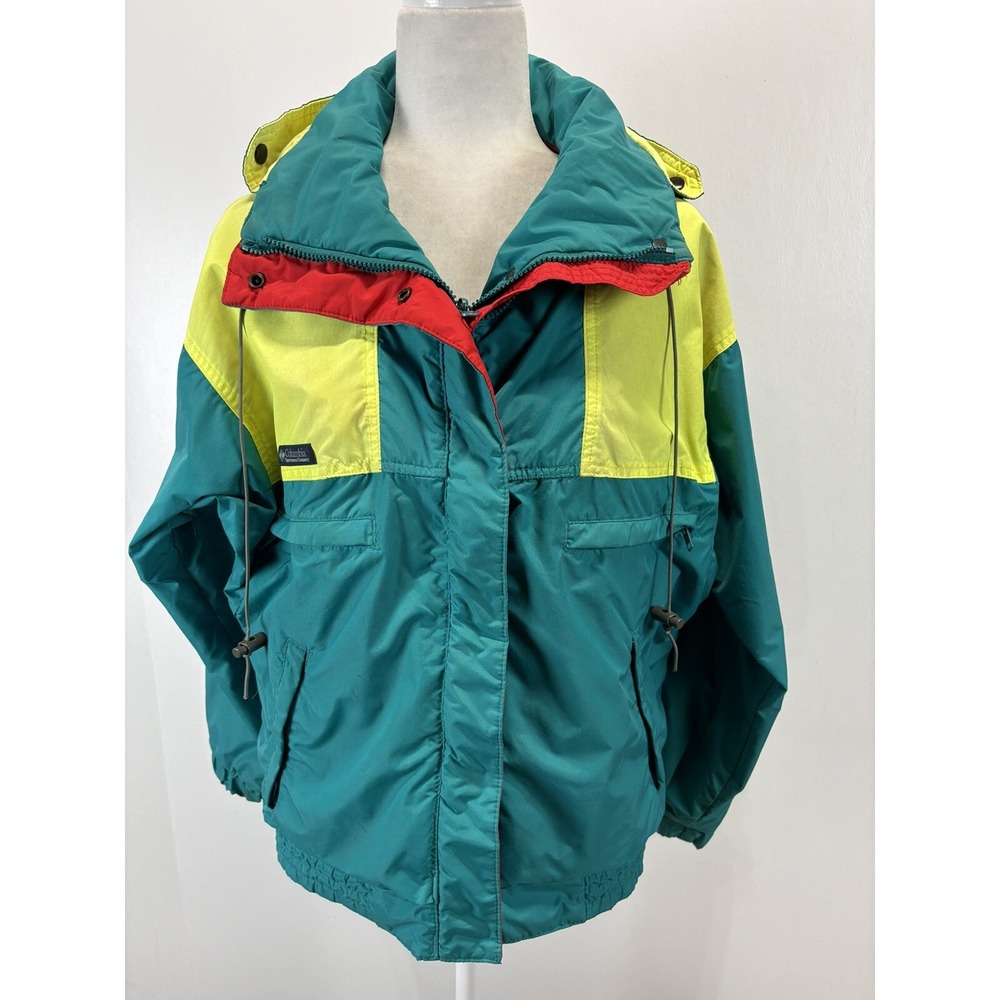 Vtg Columbia Vamoose Ski Jacket Sz Medium Women's Teal Neon Green Hood 90's READ